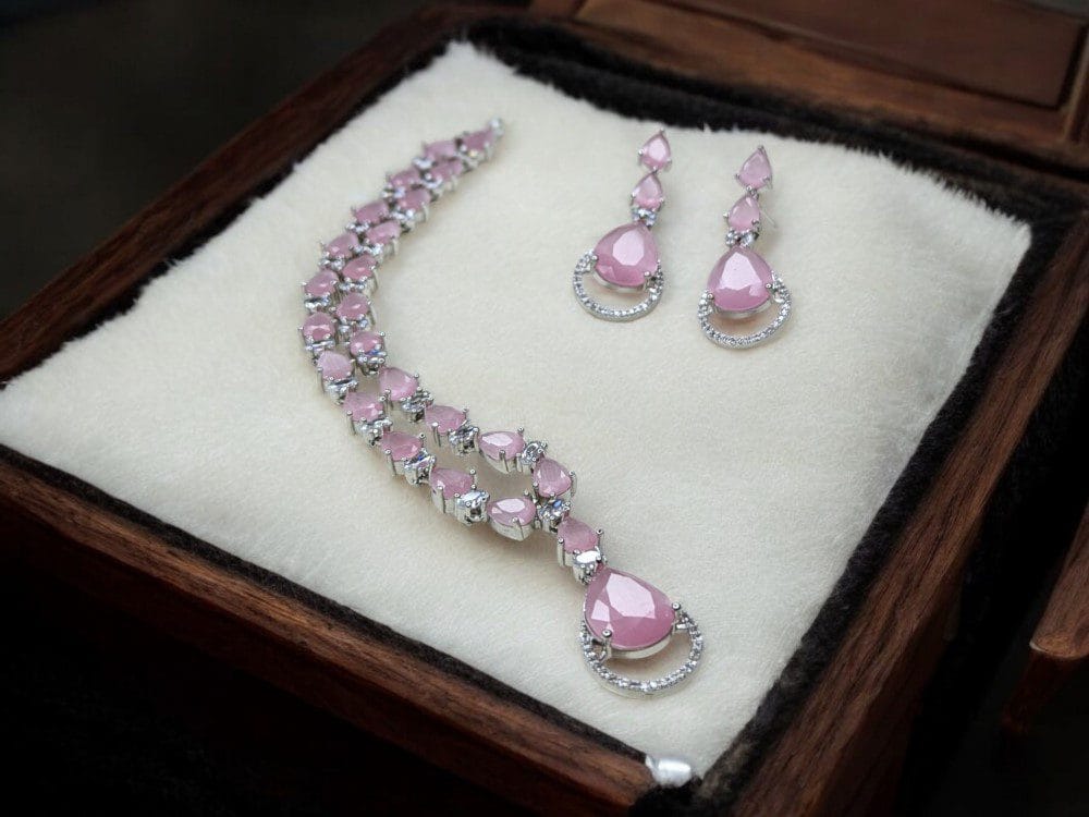 pink crystal teardrop necklace