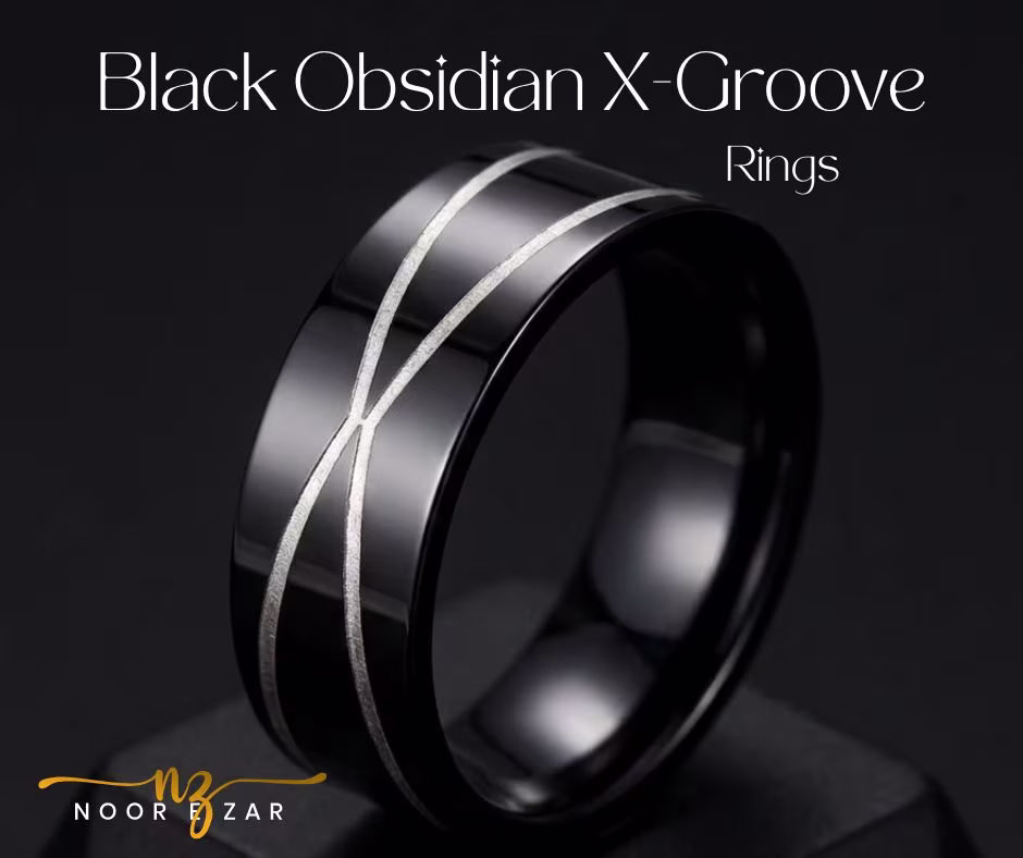 Black Obsidian X-Groove ring 17